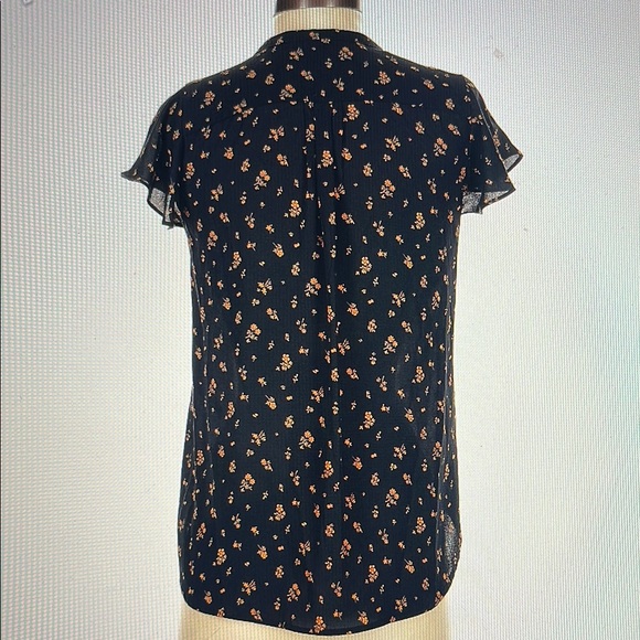 Floral Navy Blouse with Ruffle Sleeves - Picture 5 of 6